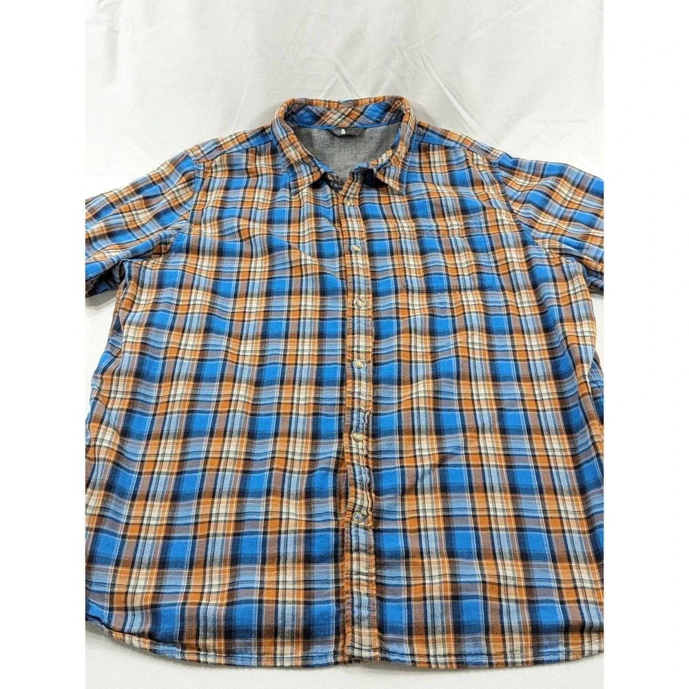 The North Face Cotton Short‎ Sleeve Plaid Hiking Outdoor Button Shirt Size 2XL